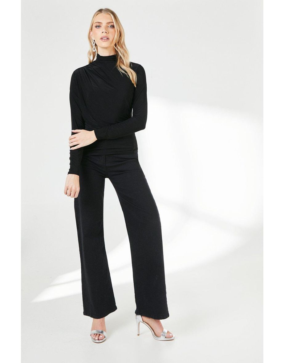 Principles by Debenhams High Neck Long Sleeved Black Ruched Top