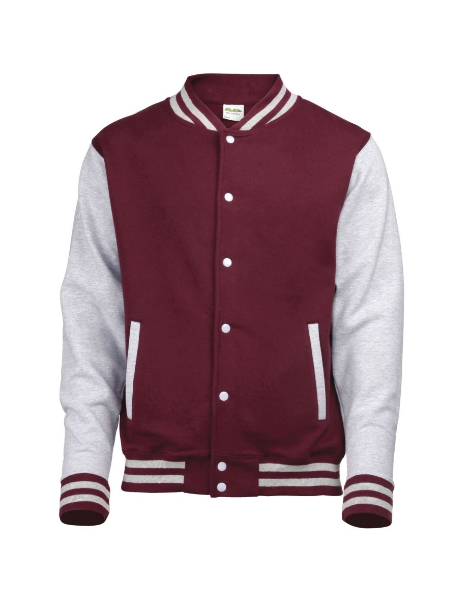 Awdis Unisex Varsity Jacket - Burgundy /Heather Grey