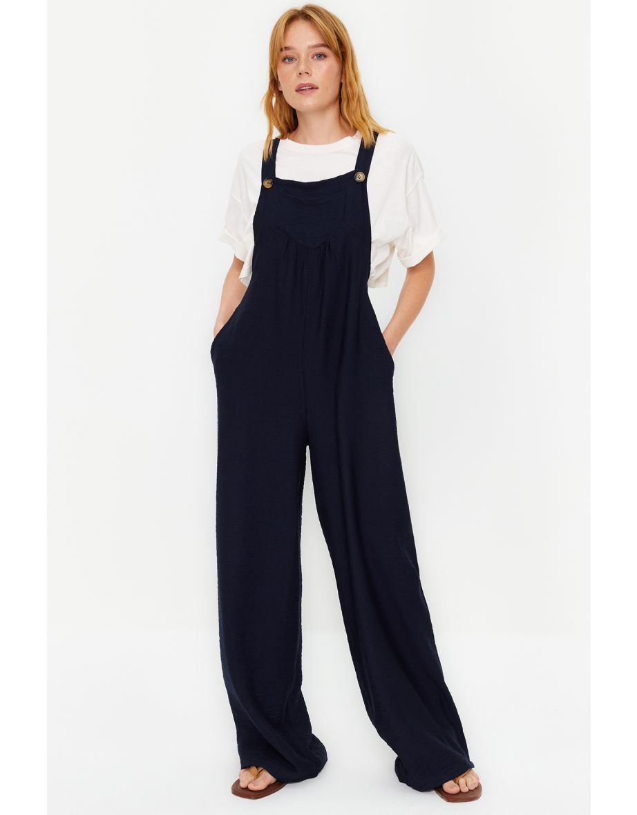 Navy Blue Maxi Wide Leg Woven Jumpsuit