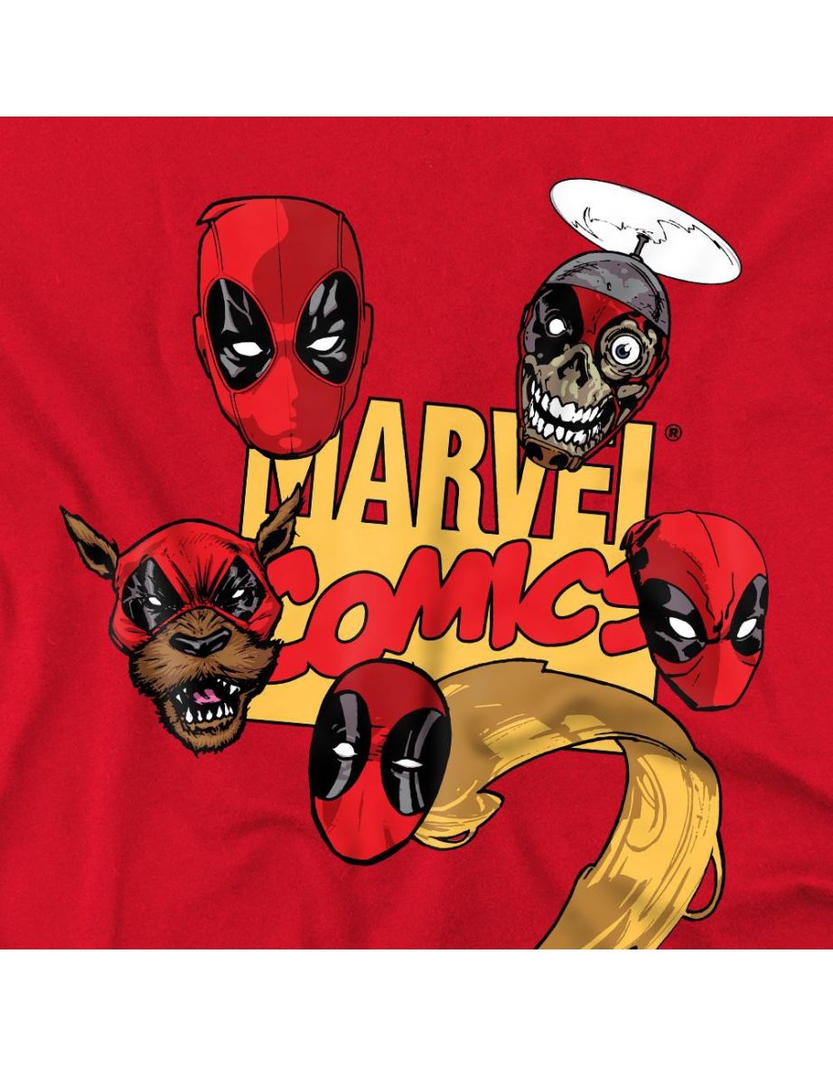 Deadpool Mens Character Heads T-Shirt - Red - 3