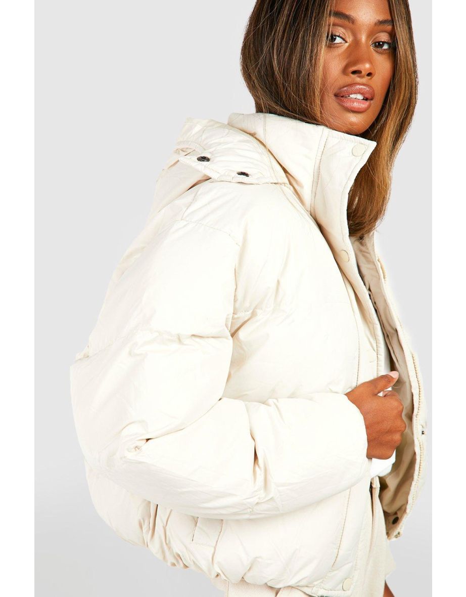 Hooded Puffer Jacket - cream - 3