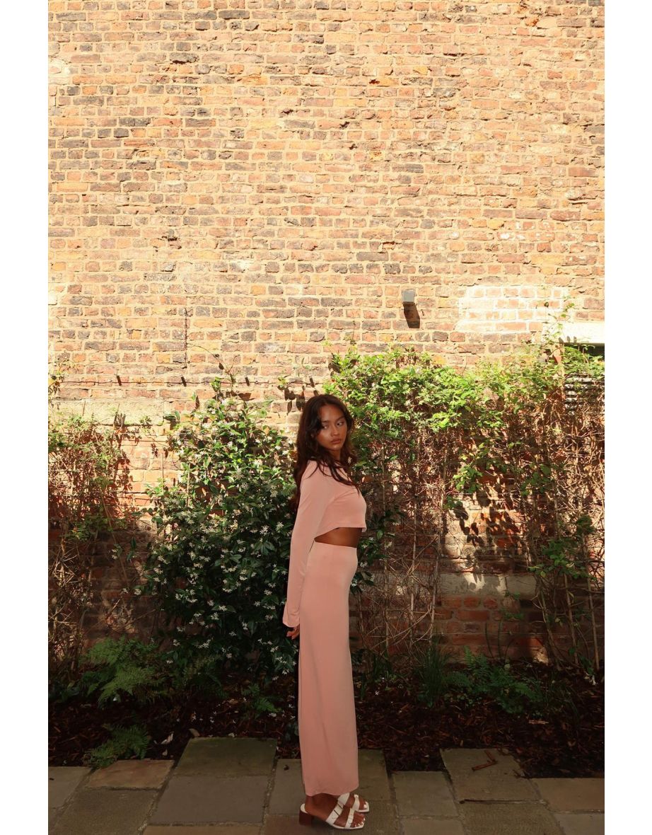 Soft-Terracotta High-Waisted-Split-Leg Maxi-Skirt - 3
