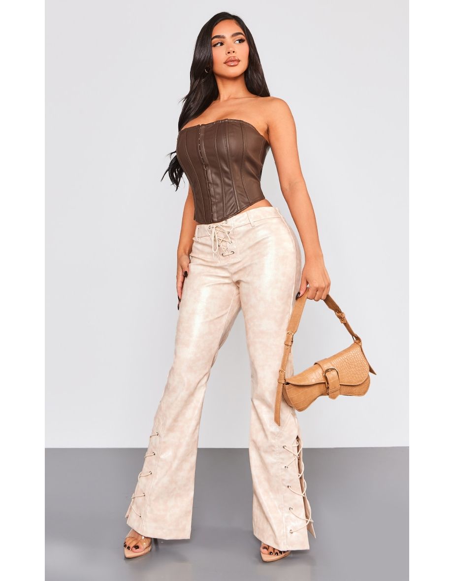Lace Up Trousers - Beige