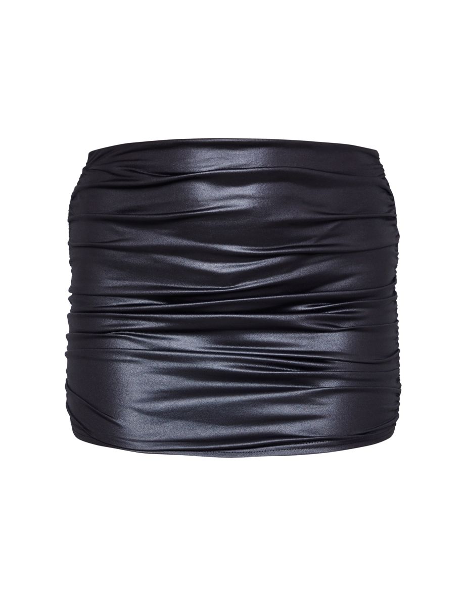 Black Wet Look Ruched Micro Mini Skirt - 5
