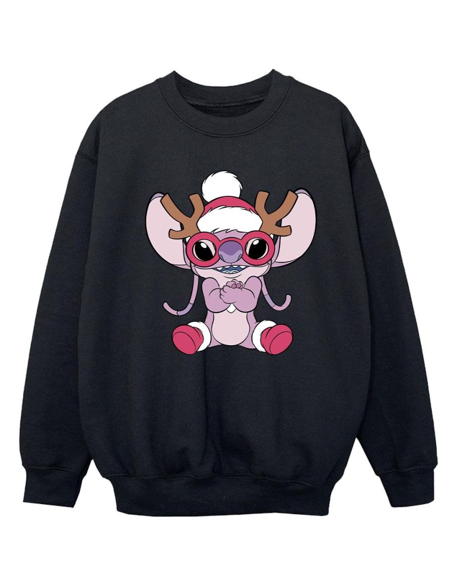 Disney Girls Lilo & Stitch Angel Reindeer Sweatshirt - Black