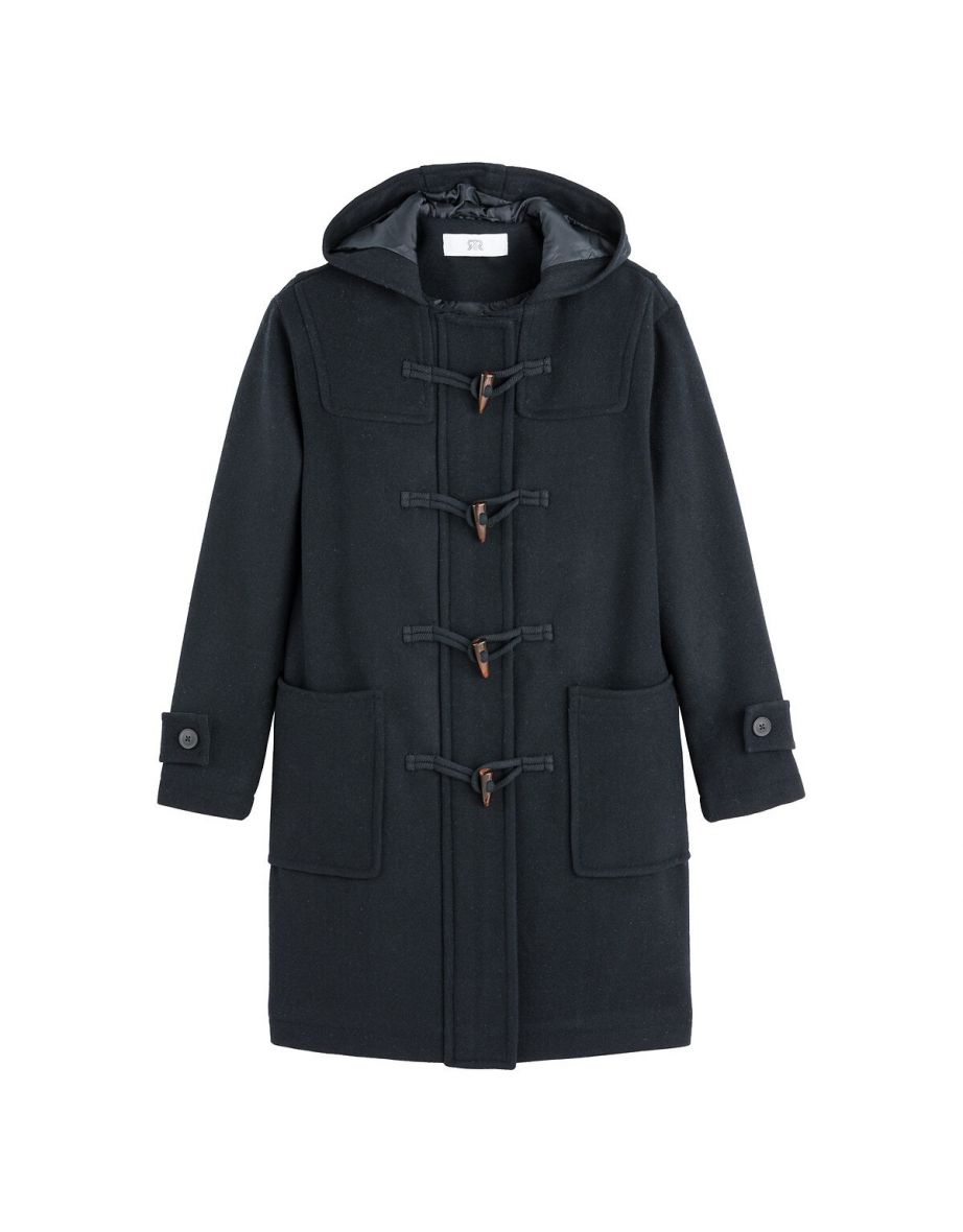 Recycled Wool Mix Duffle Coat with Hood - 4