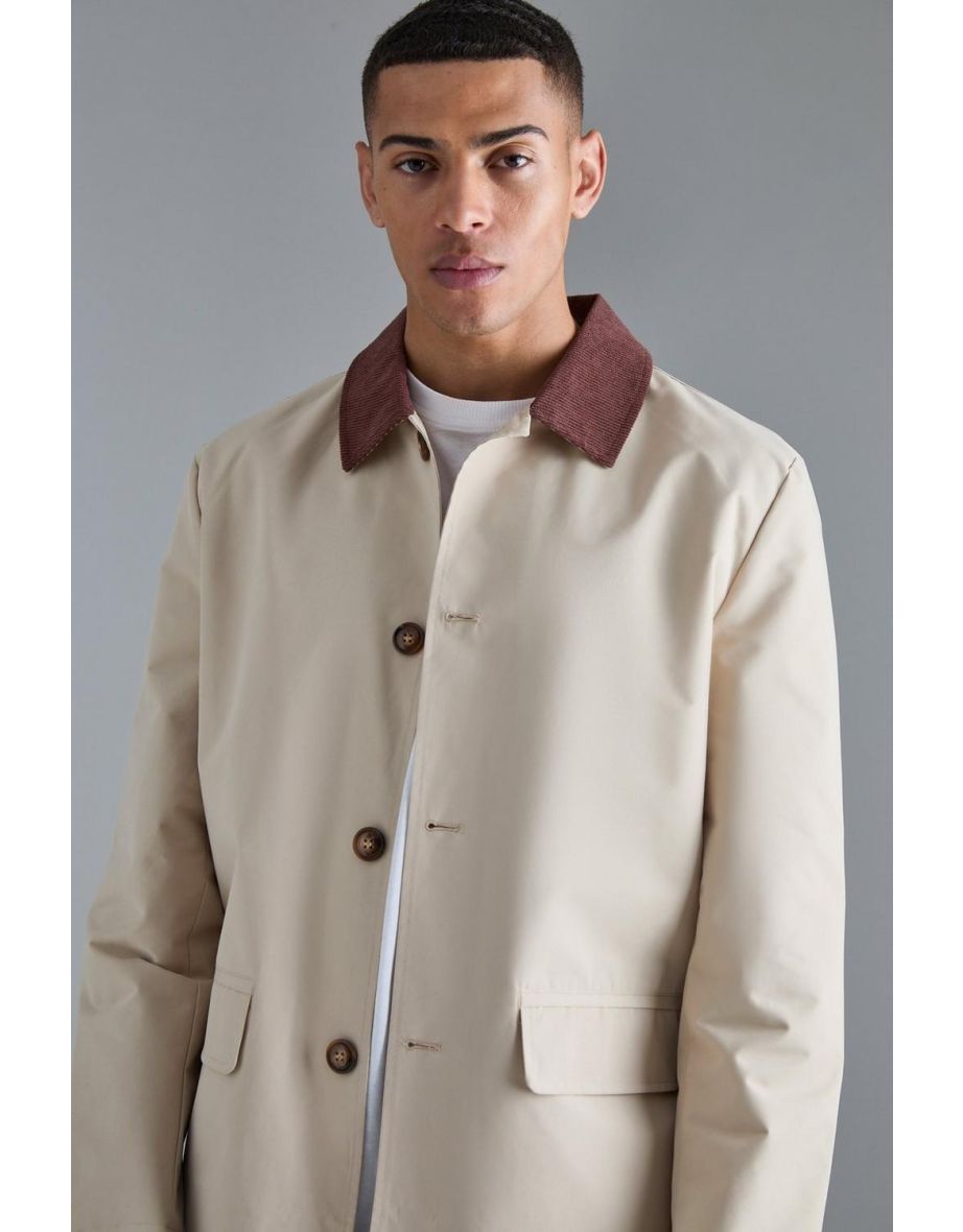 Cord Collar Button Through Mac - sand - 2
