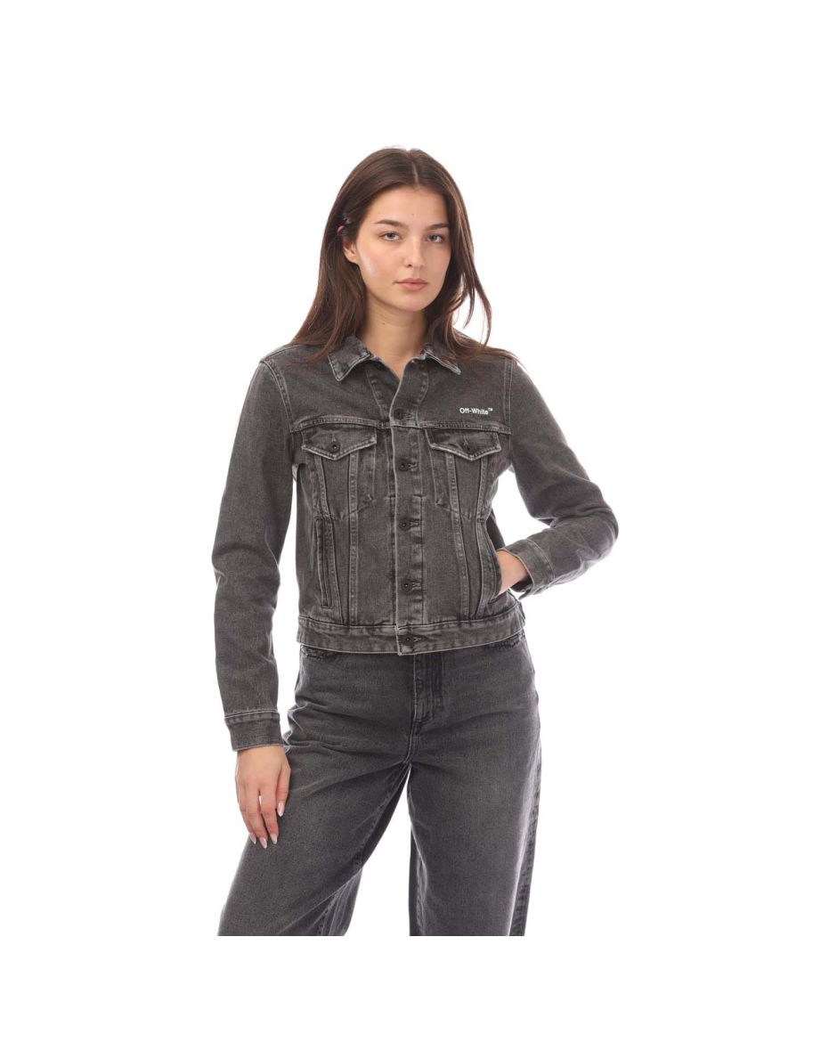 Women's Off White Diagonal Regular Jacket in Grey