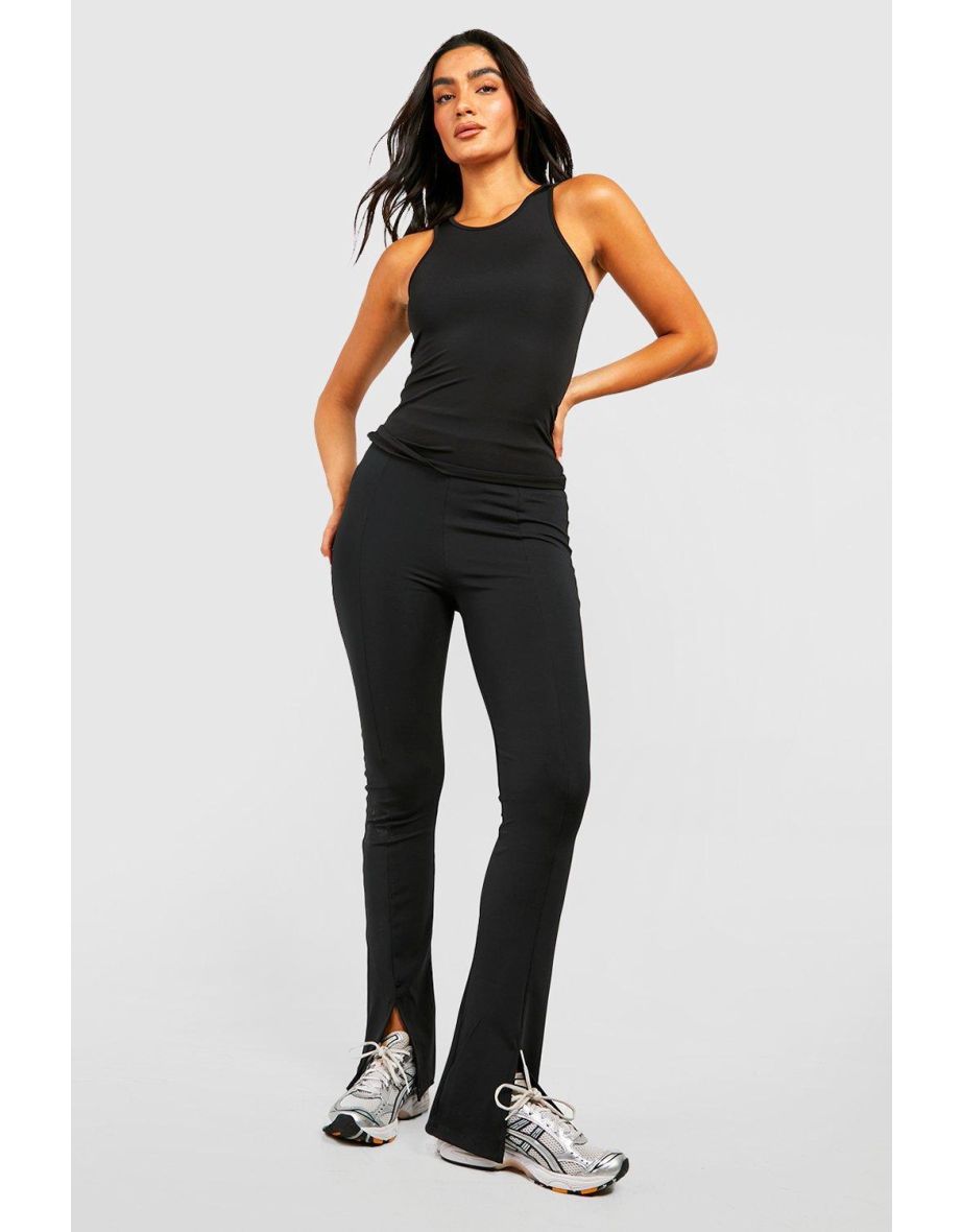 Flared Split Hem Gym Legging - black