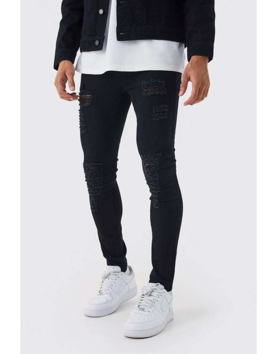Super Skinny Jeans With All Over Rips - true black