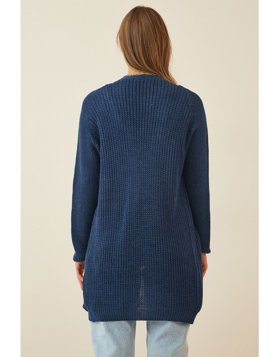 Women's Cobalt Blue Thessaloniki Knitting Basic Knitwear Cardigan - 1