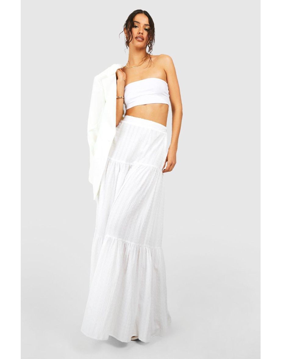 Seersucker Tiered Maxi Skirt - ivory - 3