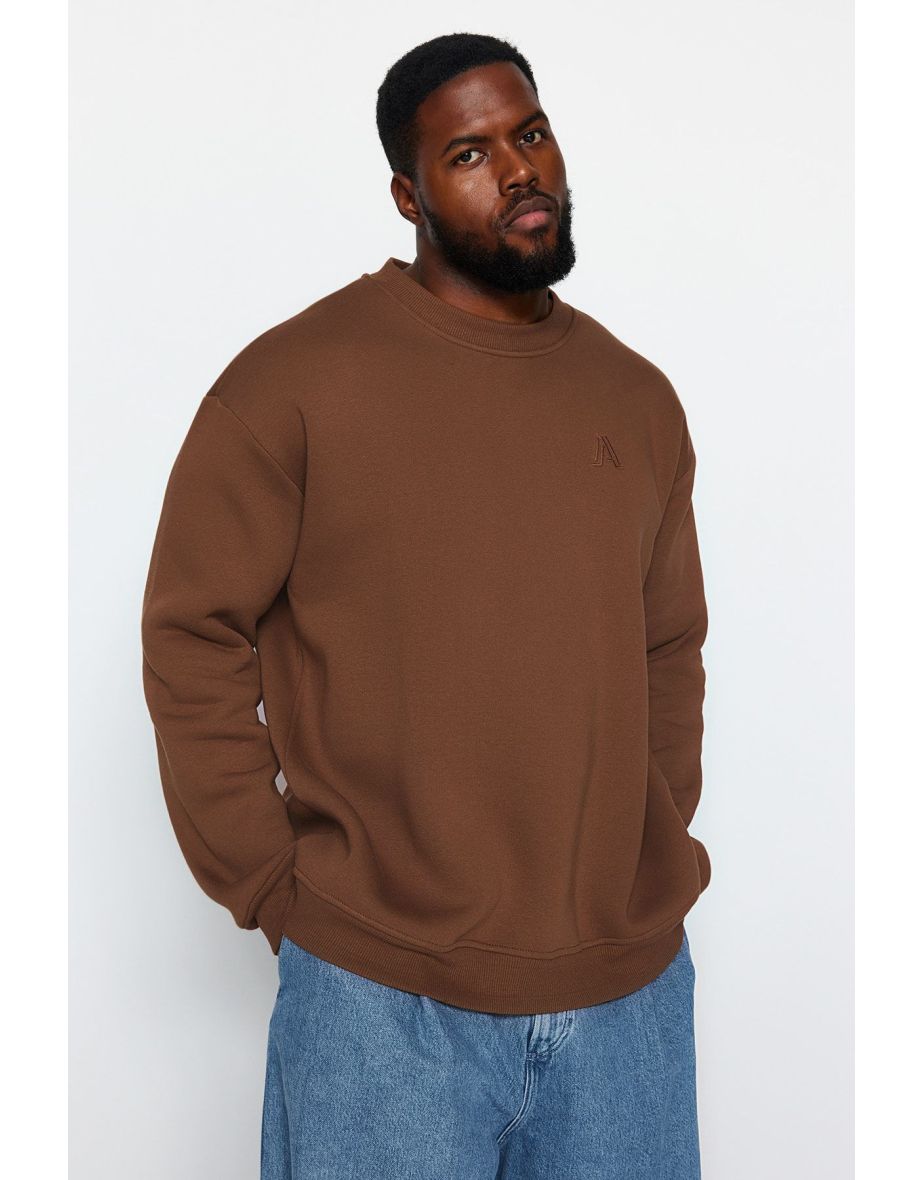 Shop Brown Men s Plus Size Relaxed Comfortable Cut Soft Pile Cotton Sweatshirt Online in Bahrain VogaCloset