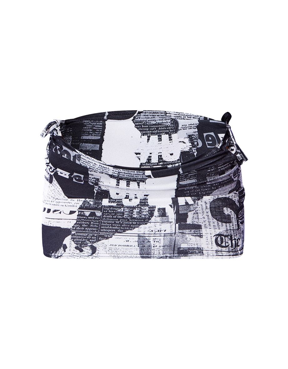 Black Newspaper Print Lace Up Side Micro Mini Skirt - 5