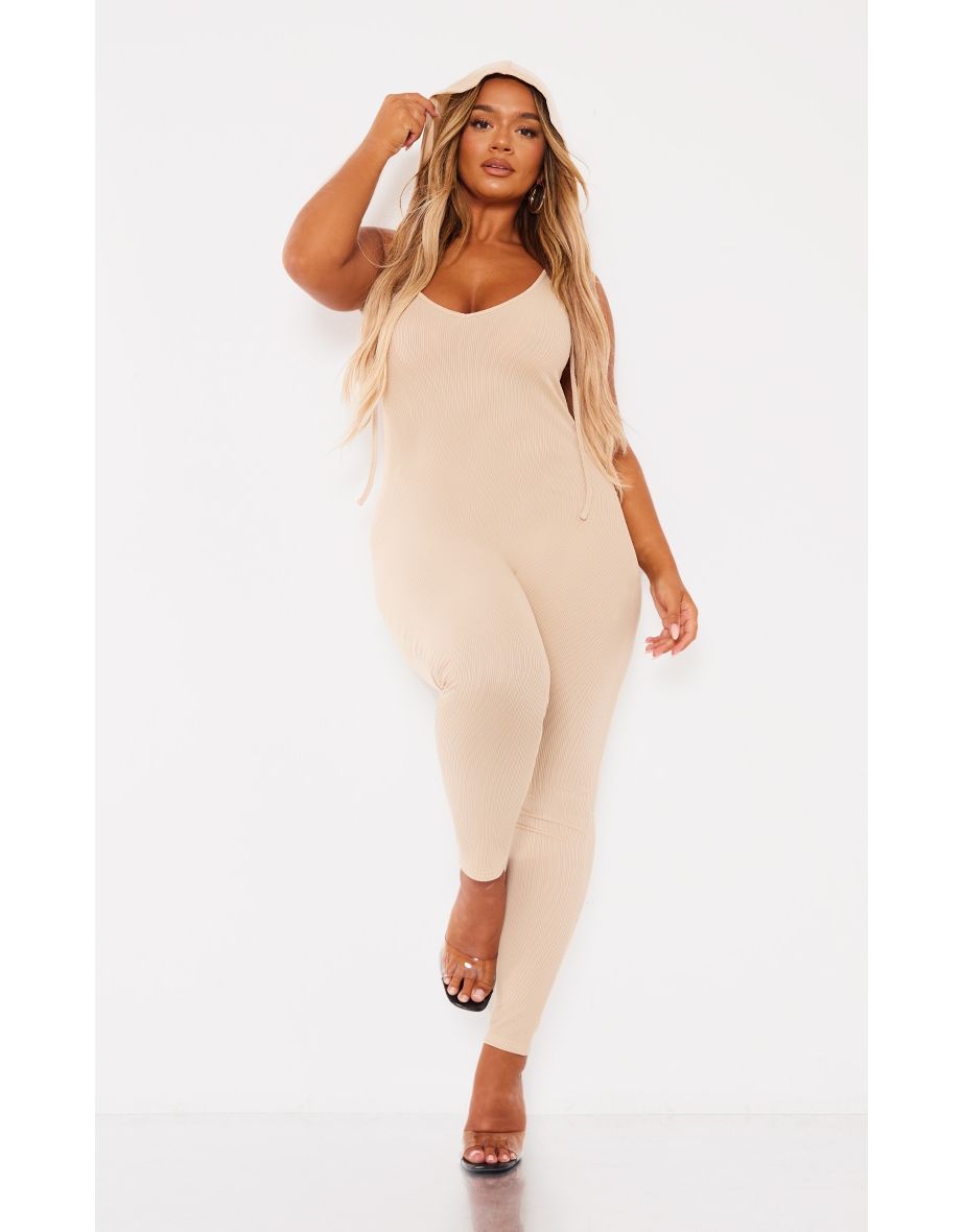 Shape Stone Ribbed Hood Detail Jumpsuit