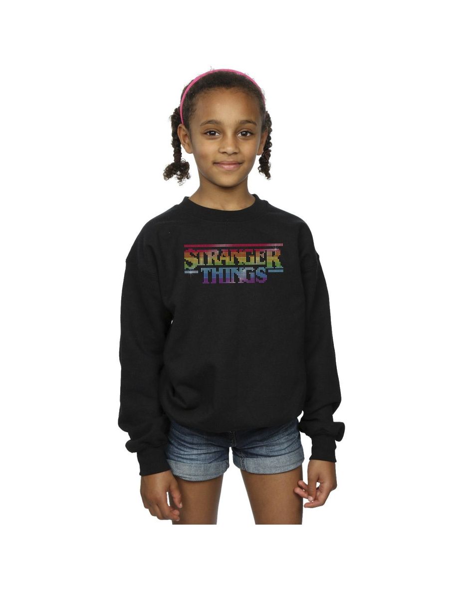Netflix Girls Stranger Things Rainbow Dot Logo Sweatshirt - Black
