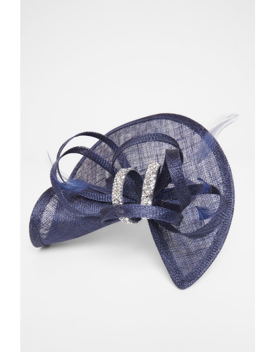 Navy Diamante Loop Headband Fascinator - 1