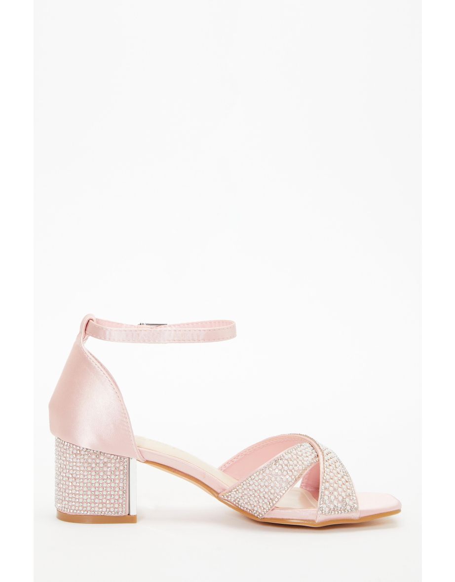 Quiz Wide Fit Pink Pearl Heeled Sandal - 5