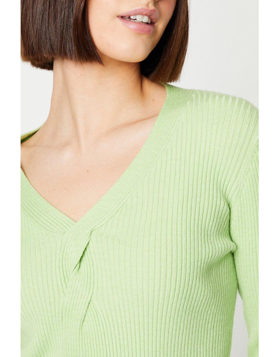 Rib Plait Front V Neck Sweater - 3