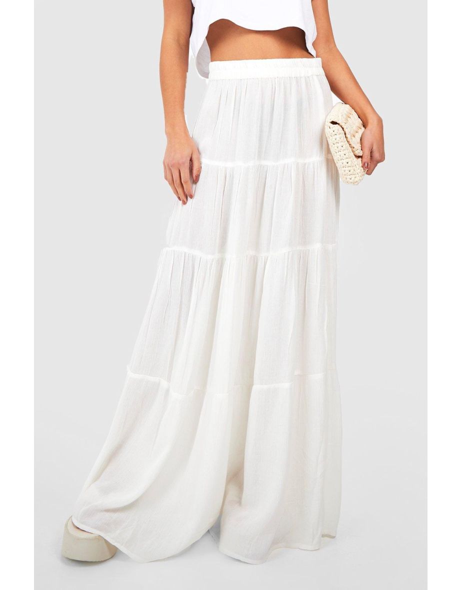 Petite Tiered Cheesecloth Maxi Skirt - white - 3