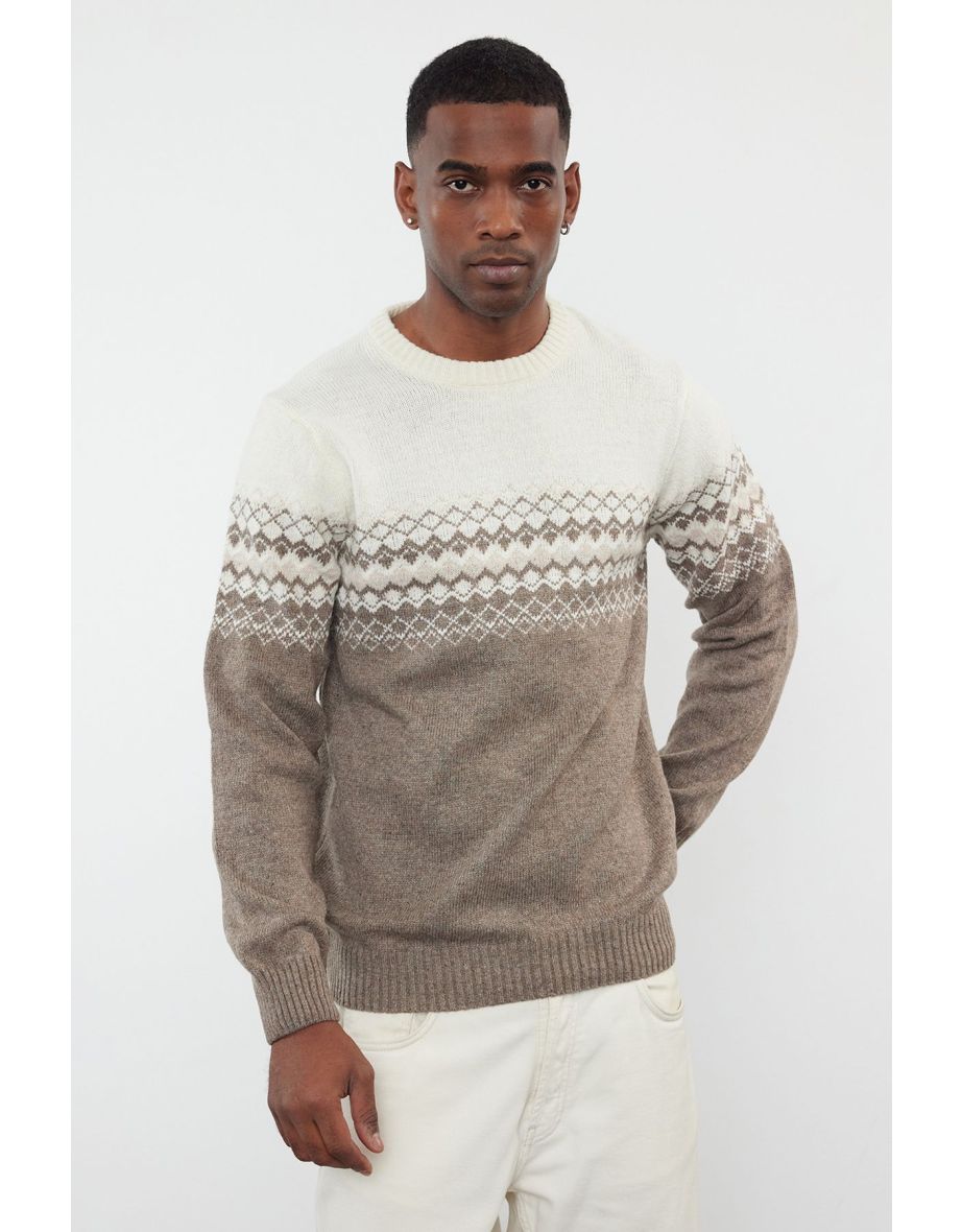 Mink FL Men's Slim Crew Neck Ethnic Knitwear Sweater