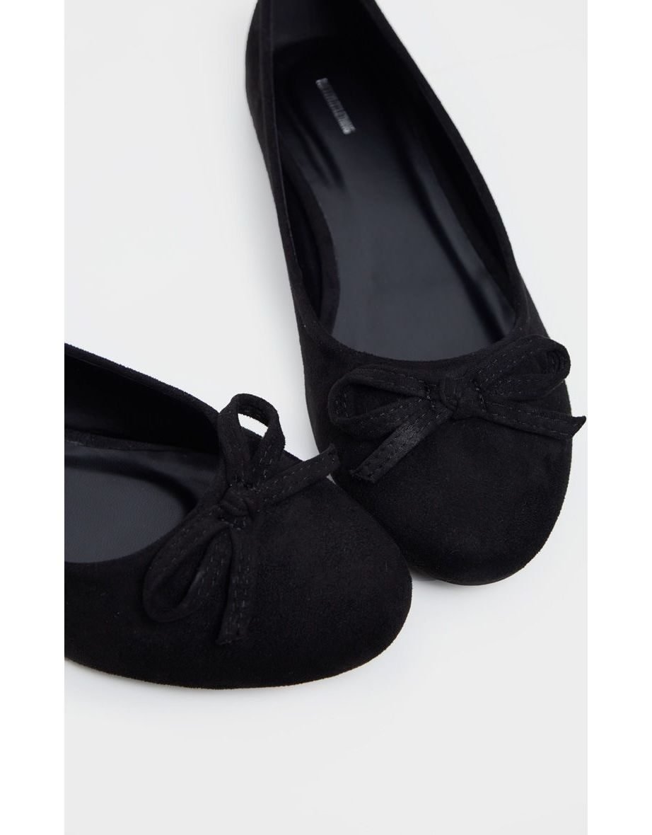 Black Wide Fit Round Toe Ballet Shoes - 3