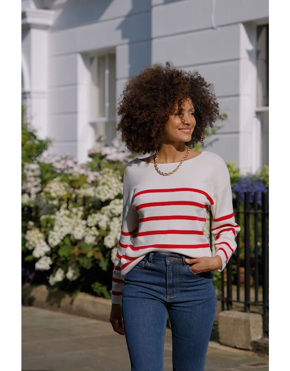 Ivory & Red Stripe Bow Detail Jumper - 4