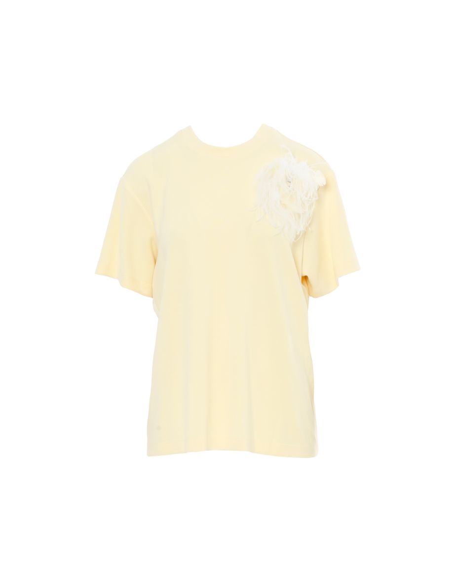 Yellow T-Shirt with Feather Embellishments