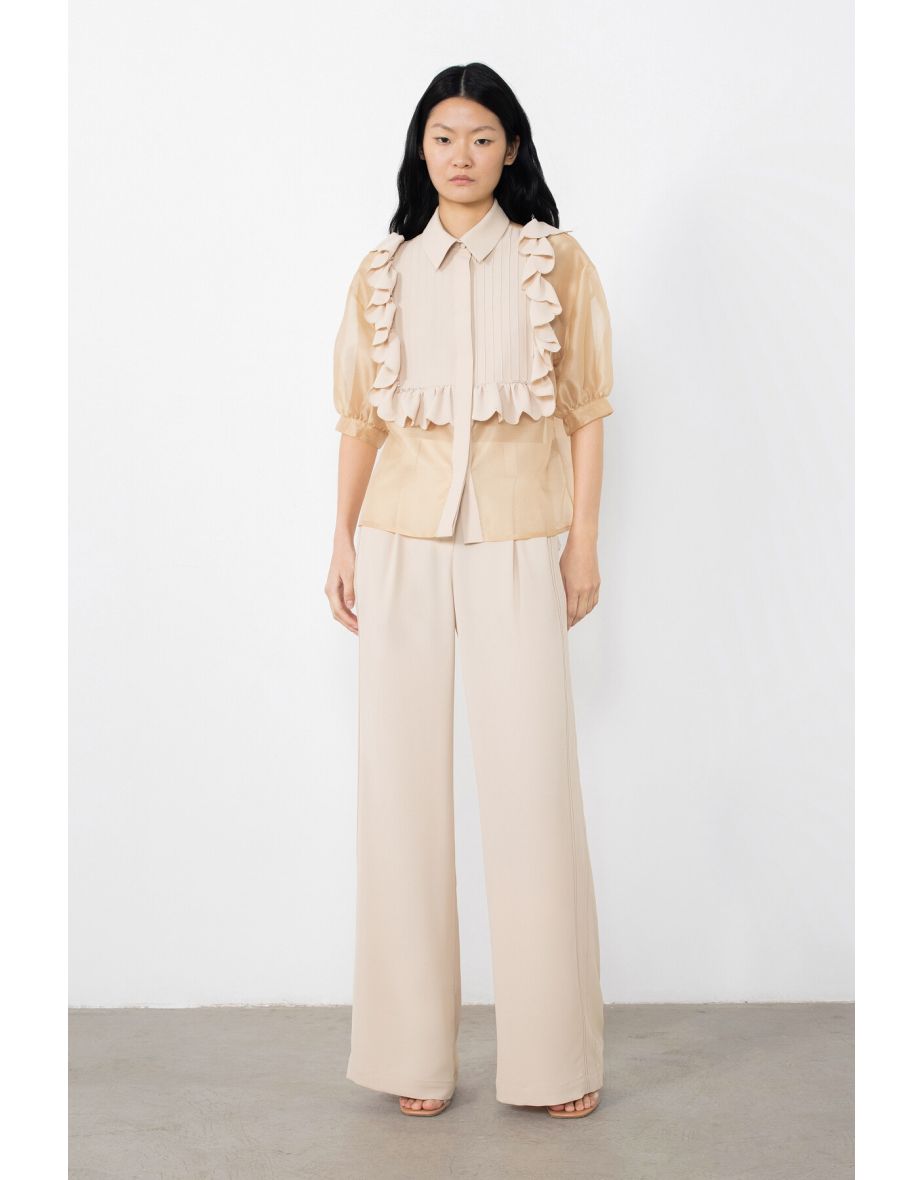 Transparent Salmon Colored Shirt With Voluminous Sleeves