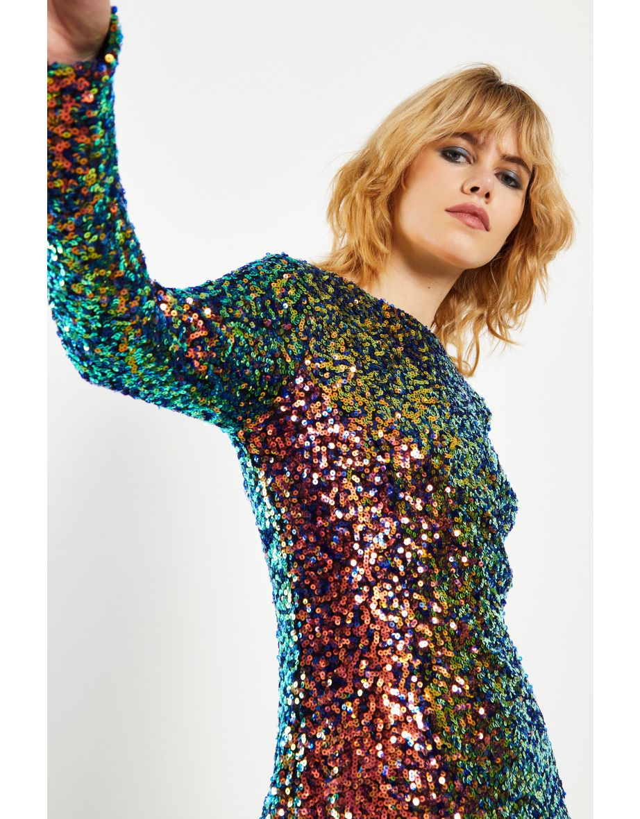 Glamorous Dark Iridescent Sequin Fitted Mini Dress - 3