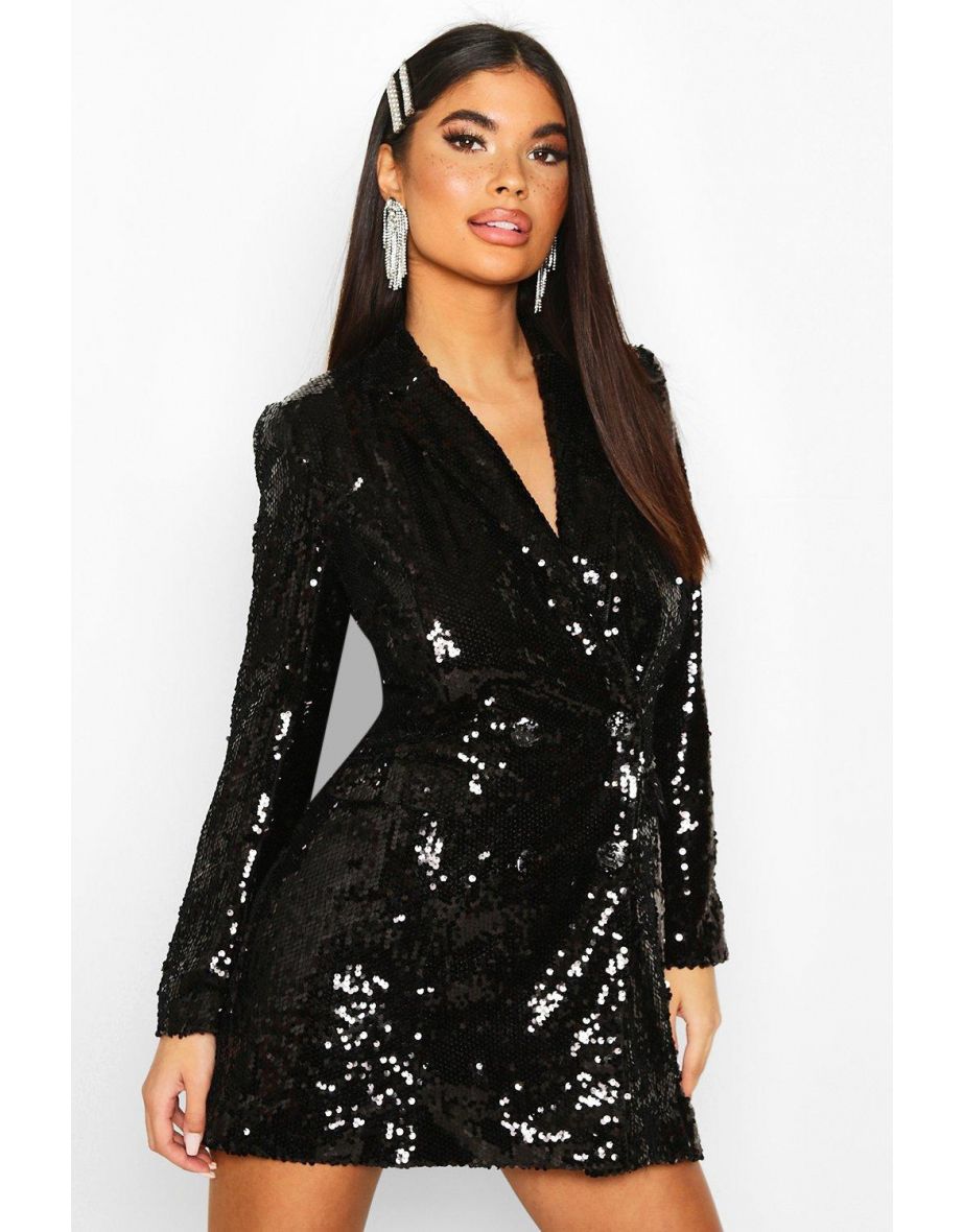 Petite Sequin Blazer Dress - black