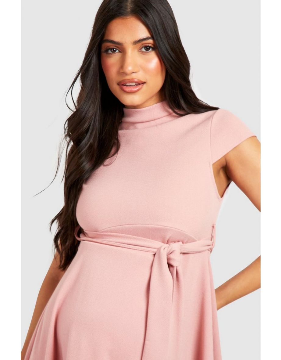 Maternity Belted Midi Skater Dress - blush - 3