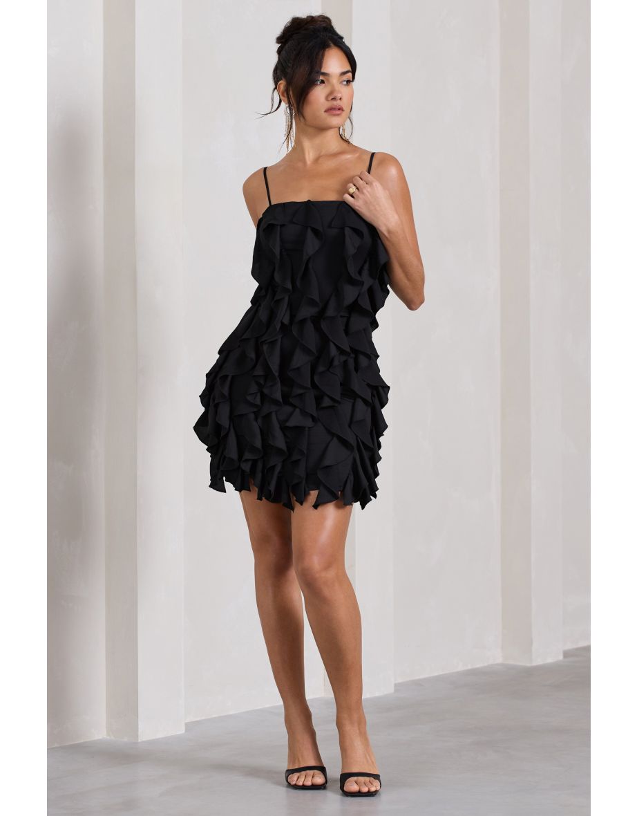 It Girl | Black Bandeau Bodycon Mini Dress With Ruffles - 3
