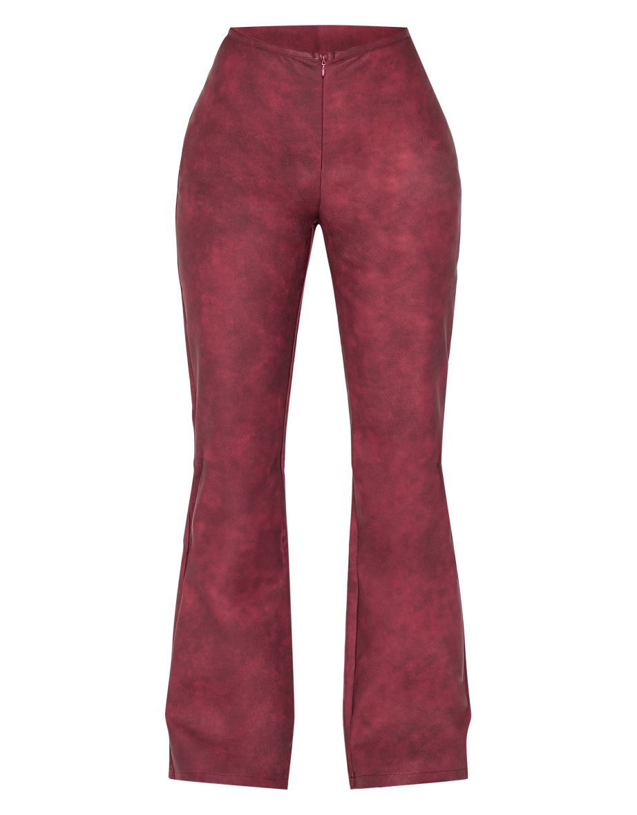 Petite Burgundy Faux Leather Zip Front Flared Trousers - 4