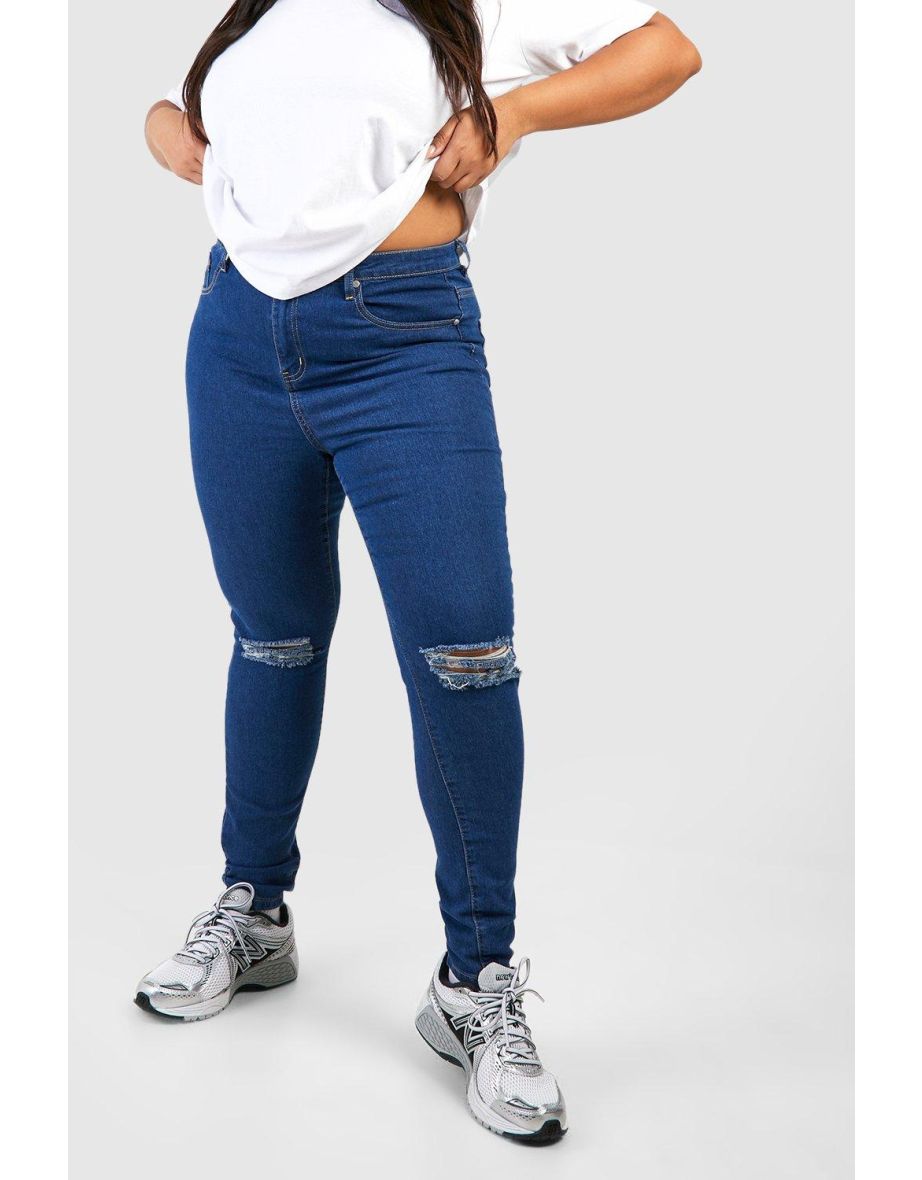Plus High Waisted Distressed Skinny Jeans - 3