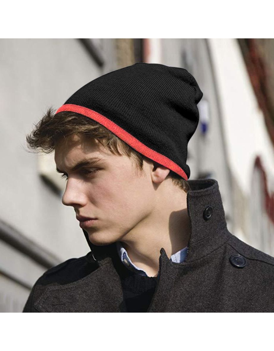 Result Unisex Reversible Fashion Fit Winter Beanie Hat - Black/Red - 1