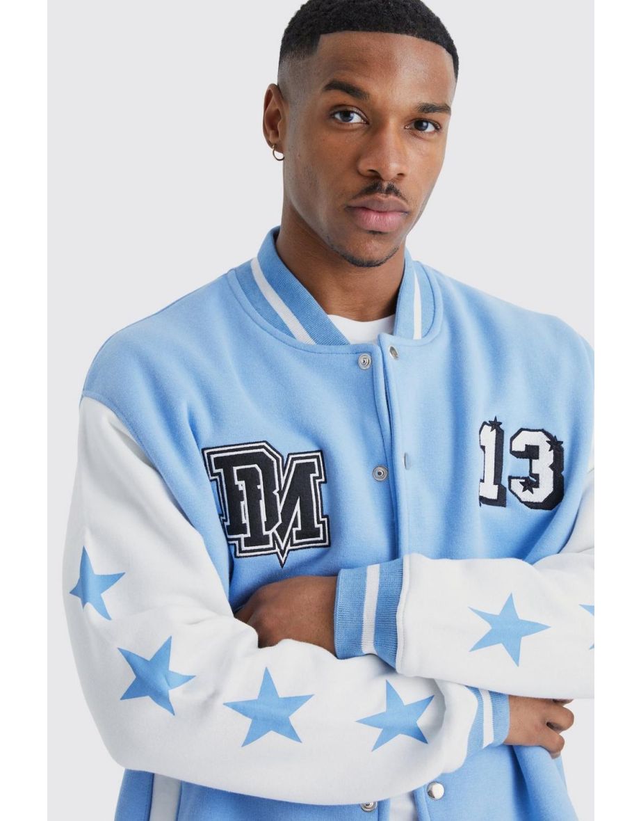 Oversized Varsity Bomber Jacket - light blue - 2