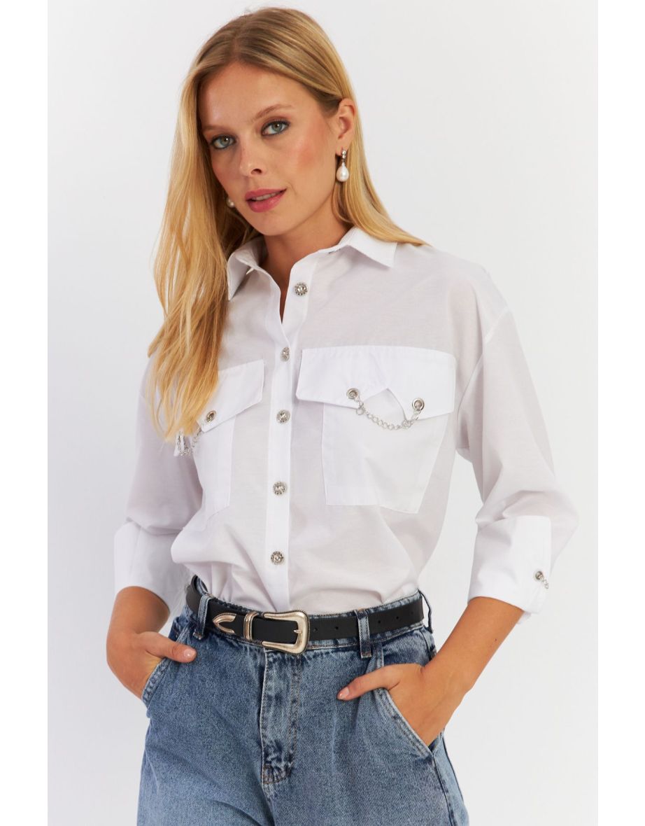 Women's White Metal Detailed Shirt