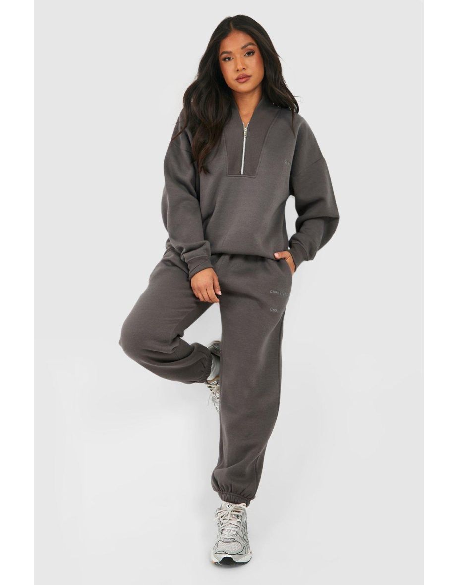 Shop Petite Quarter Zip Seam Detail Tracksuit charcoal Online in Qatar VogaCloset