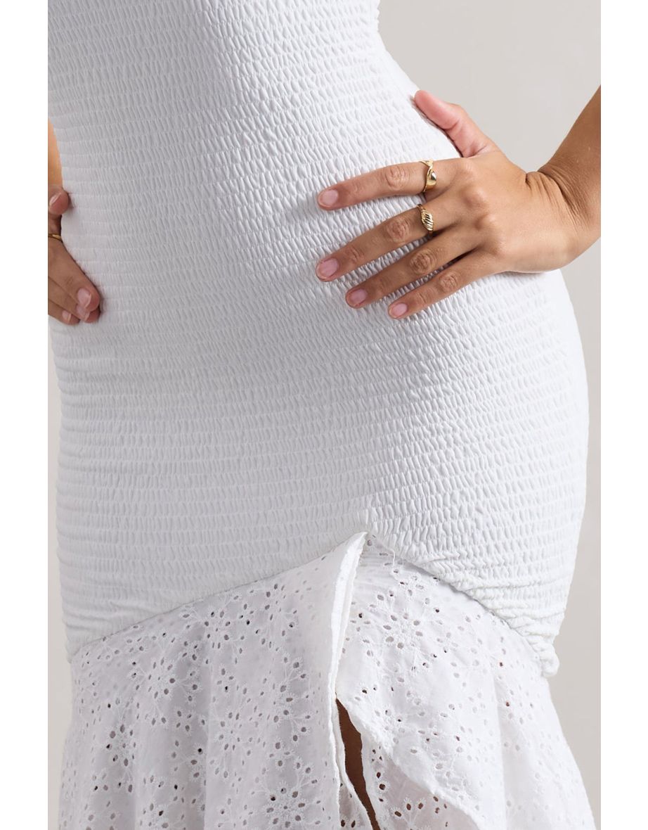 Solange | White Broderie Bandeau High-Low Maxi Dress - 6