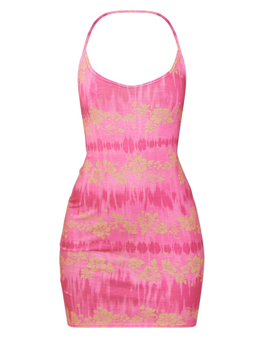 Pink Tie Dye Strappy Back Bodycon Dress - 4