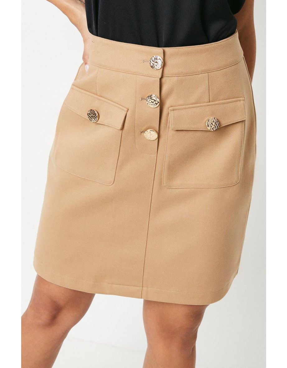 Principles by Debenhams Button Detail Mini Brown Skirt - 3