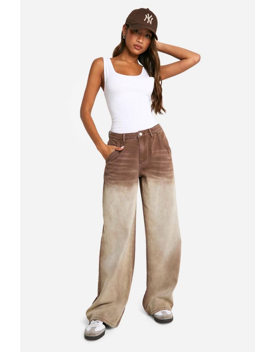 Faded Wide Leg Jeans - brown