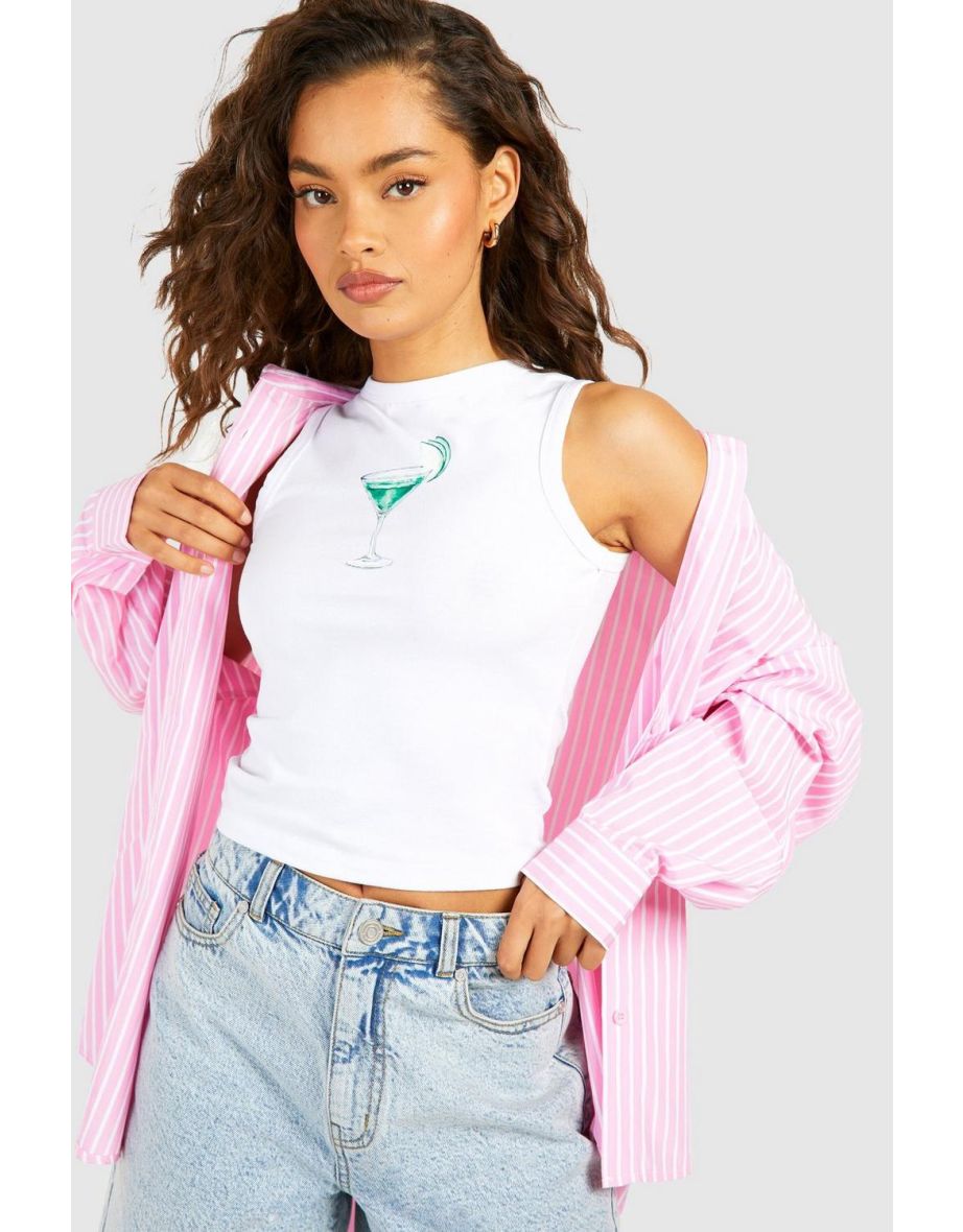 Martini Printed Racer Crop Vest - white