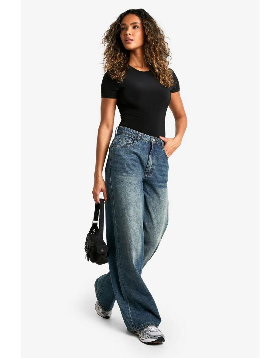 Double Layer Slinky Short Sleeve Bodysuit - black