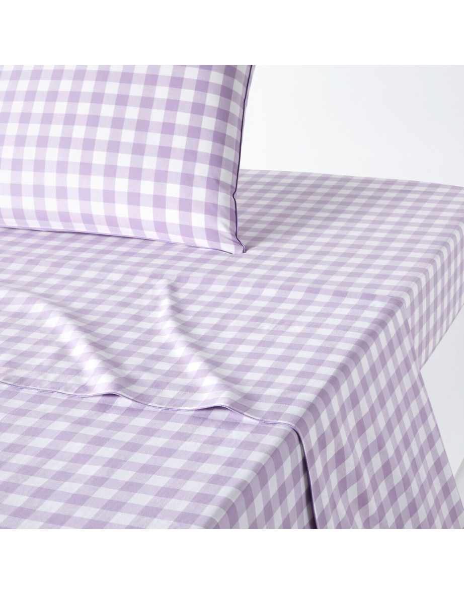 Veldi Purple Gingham Check 100% Cotton Flat Sheet