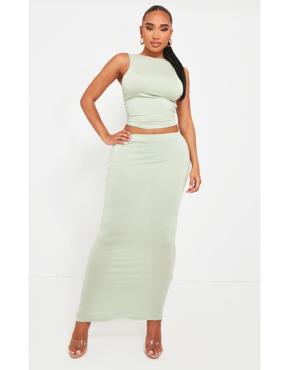 Shape Sage Green Jersey Low Waist Maxi Skirt