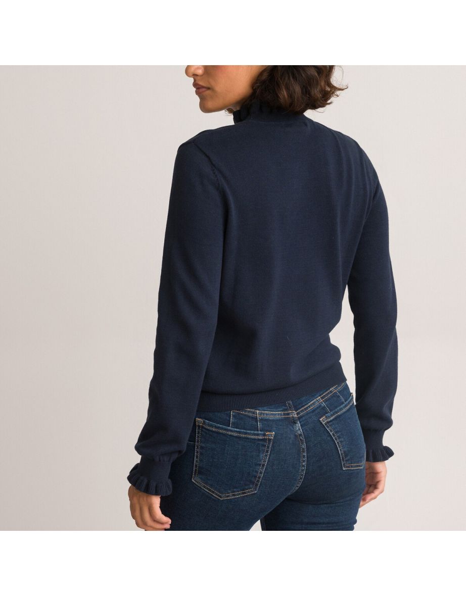 Cotton Long Sleeve Jumper/Sweater with Ruffled High Neck - 4