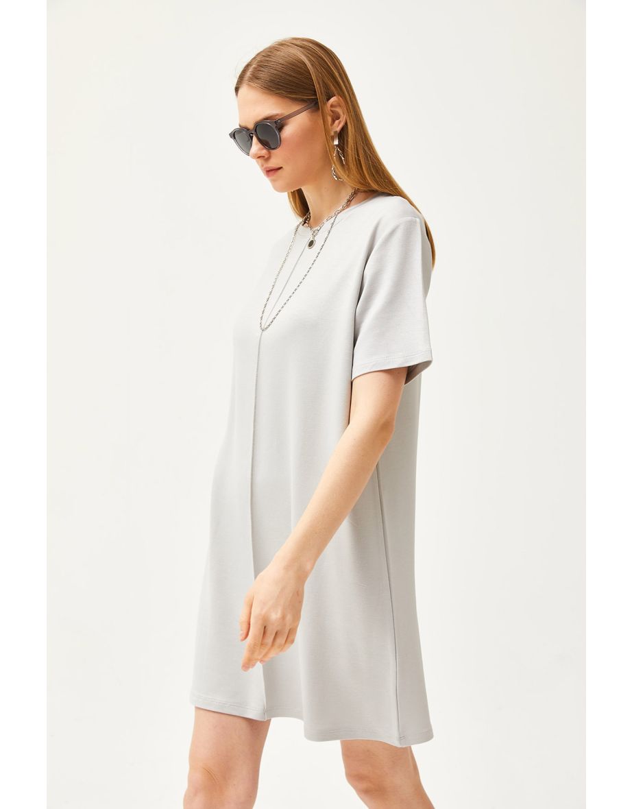 Women's Gray Stitched Front Soft Textured Mini Dress - 4