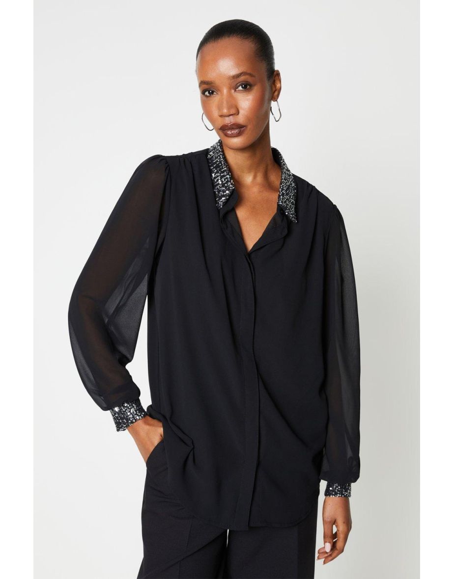 Principles by Debenhams Long Sleeved Black Chiffon Shirt